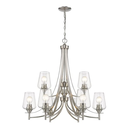Z-Lite Joliet 9 Light Chandelier, Brushed Nickel & Clear 473-9BN